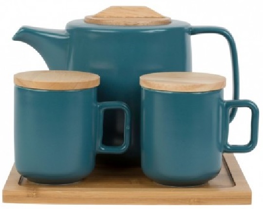 Set ceainic cu infuzor, 2 cani si tava - Eliska - Turcoaz