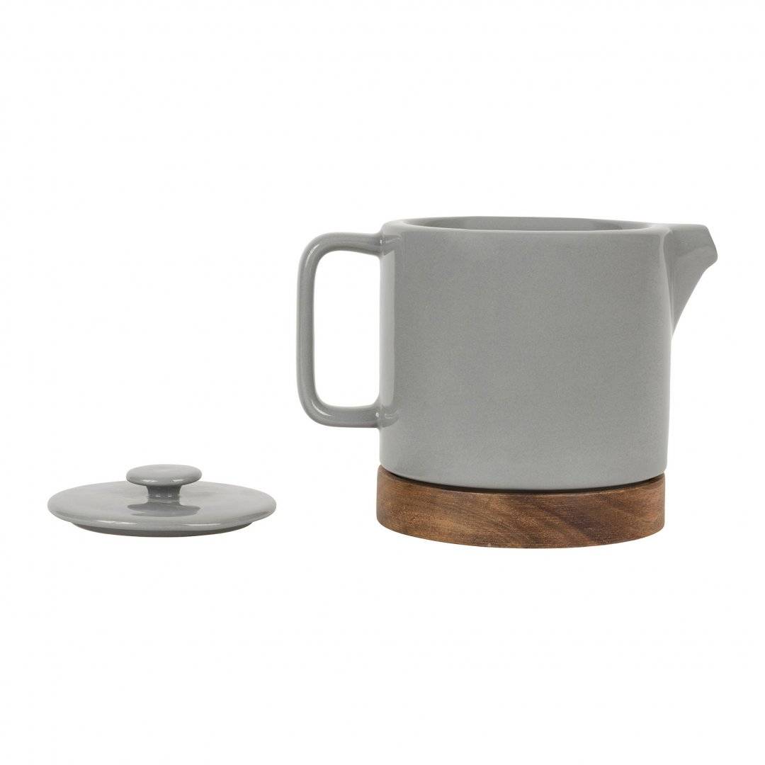 Ceainic - Nordika Grey 700ml, stoneware+acacia wood | Sema Design