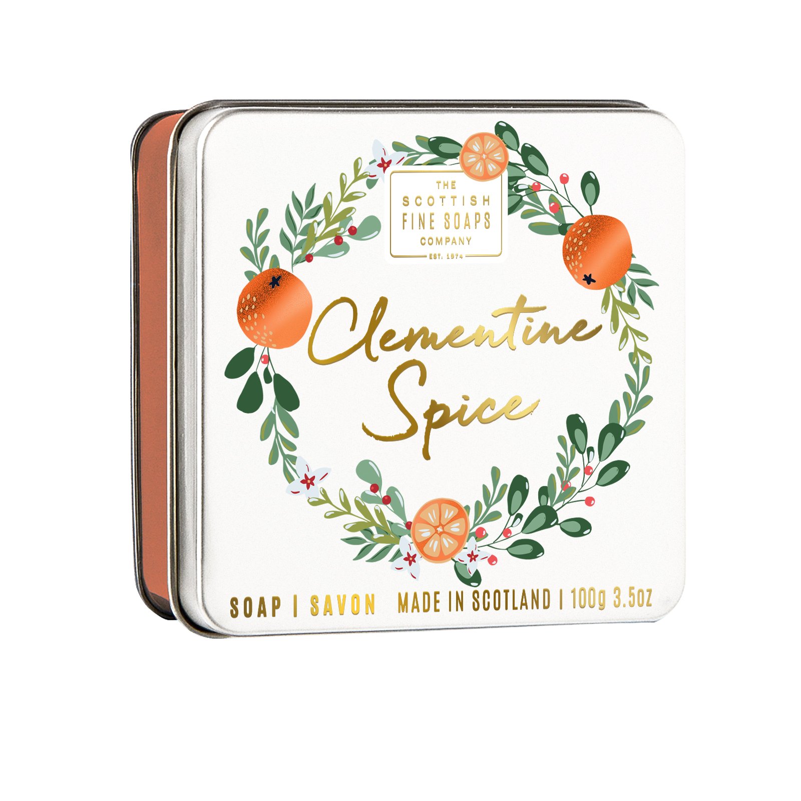 Sapun in cutie metalica - Clementine Spice, 100 g | The Scottish Fine Soaps