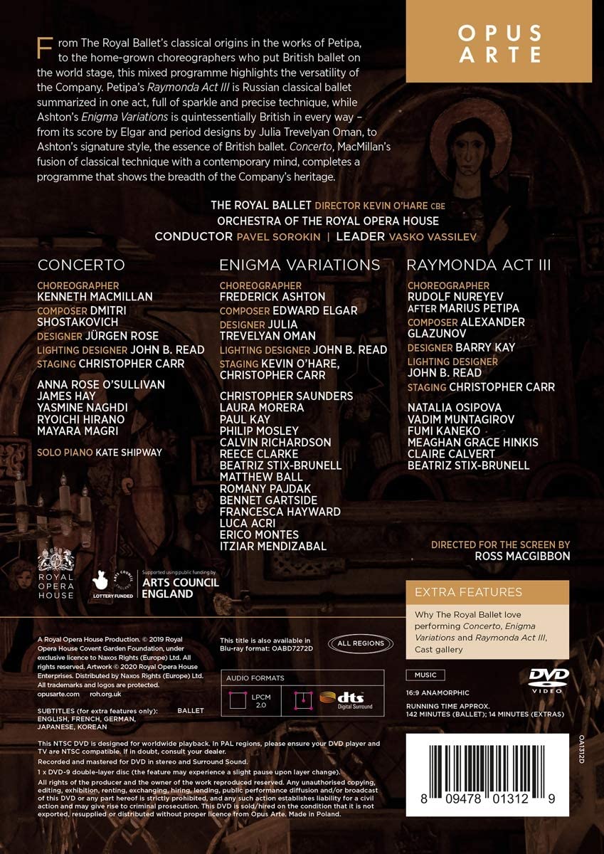 Concerto / Engima / Raymonda (DVD) | The Royal Ballet, Orchestra of the Royal Opera House, Pavel Sorokin, Vasko Vassilev, Anna Rose O\'Sullivan, Kevin O\'Hare, Christopher Carr