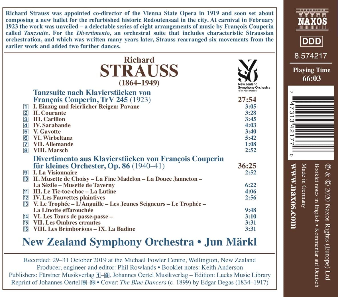 Strauss: Tanzsuite (Dance Suite); Divertimento, Op. 86 | New Zealand Symphony Orchestra, Jun Markl