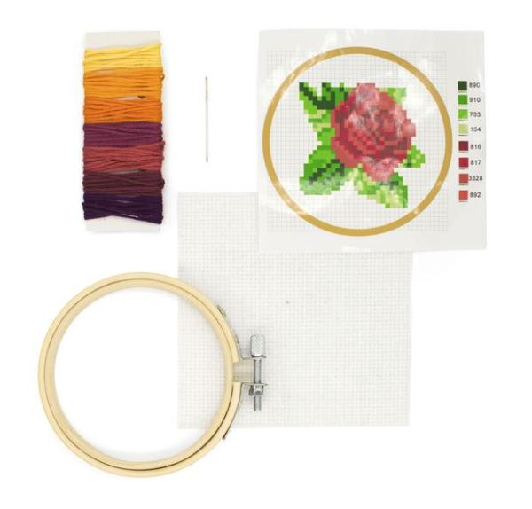 Kit goblen - Mini Cross Stitch Embroidery Kit - Rose | Kikkerland - 3 | YEO