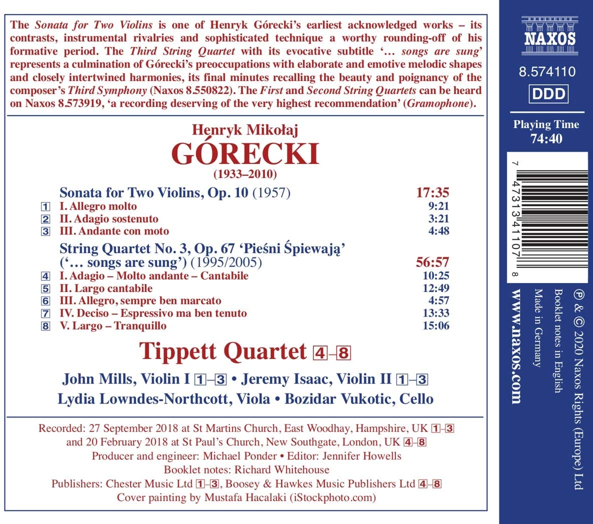 Gorecki: String Quartet No.3 / Sonata For Two Violins | Tippett Quartet