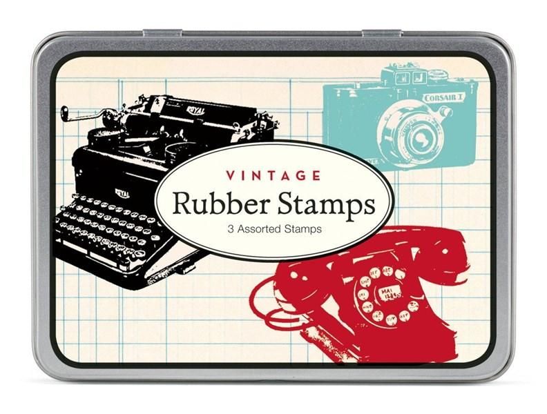 Cavallini Vintage Designed Wooden Rubber Stamp Set in a Tin - Assorted (Pack of 3) | Cavallini Papers & Co. Inc.