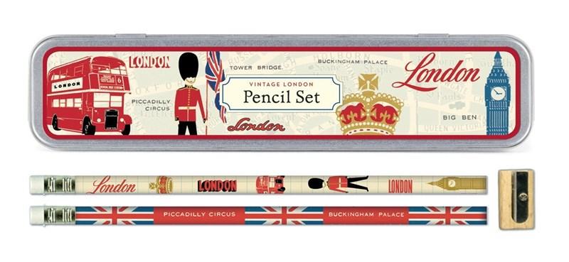 Set 10 creioane cu ascutitoare in cutie metal Londra | Cavallini Papers & Co. Inc.