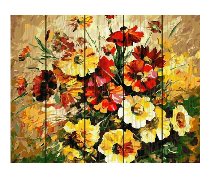 Set pictura cu numere pe lemn - Wild Flowers, 40x50 cm | Acuarello