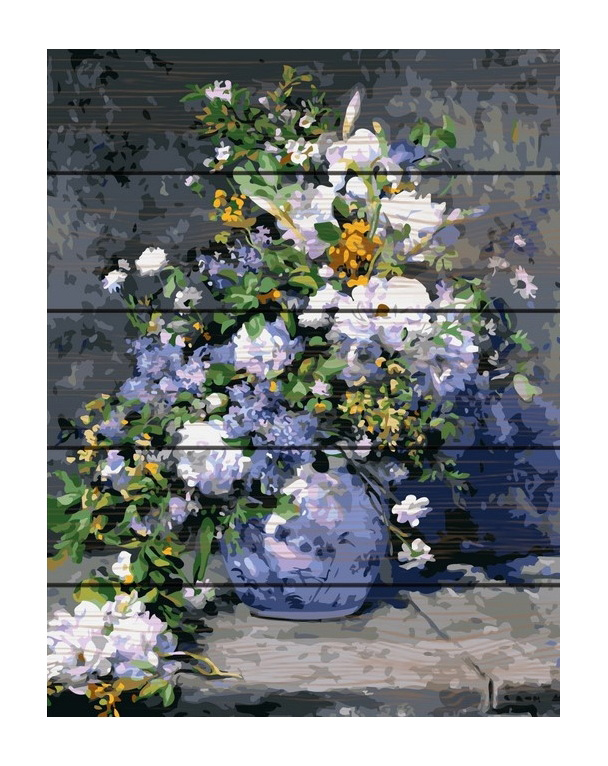 Set pictura cu numere pe lemn - Blue Flowers, 40x50 cm | Acuarello