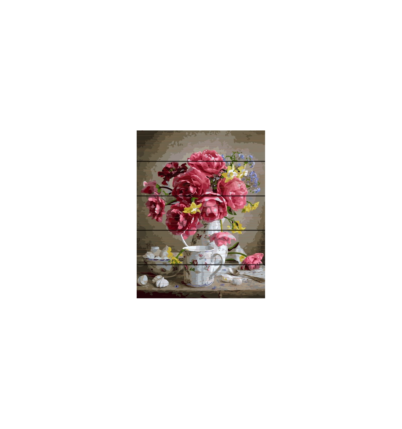 Kit pictura pe numere - Pink Peonies, pictura lemn | Acuarello